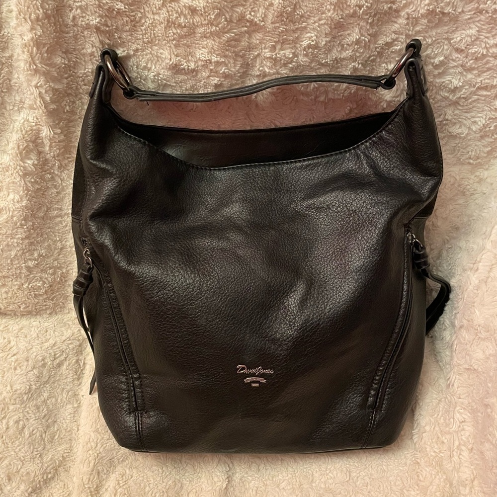 David Jones Paris Black Buttery Soft Faux Leather Shoulder Bag